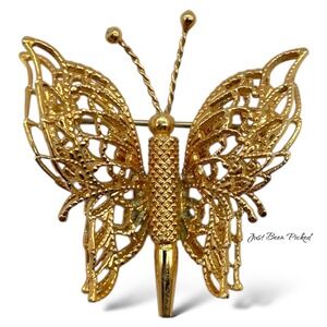Vintage‎ Brooch Butterfly Filigree Monet Gold Tone